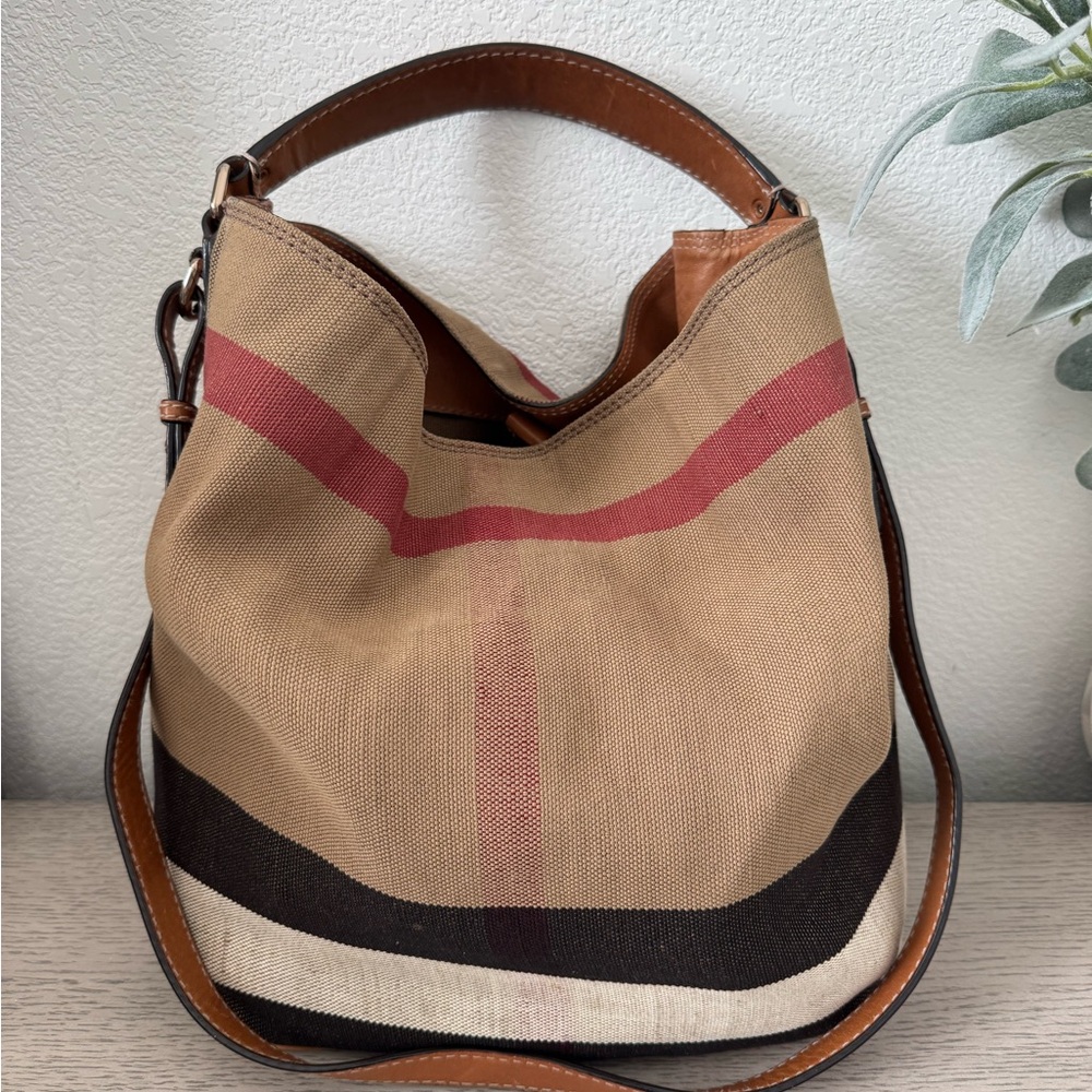 Burberry Tan Mega Check Bucket Bag